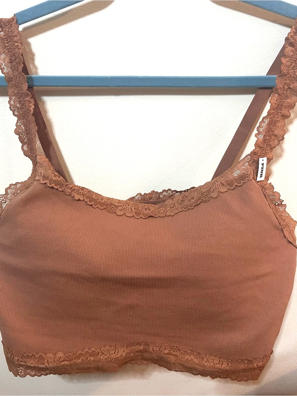 Lace-Trim Ribbed Bralette - Rust